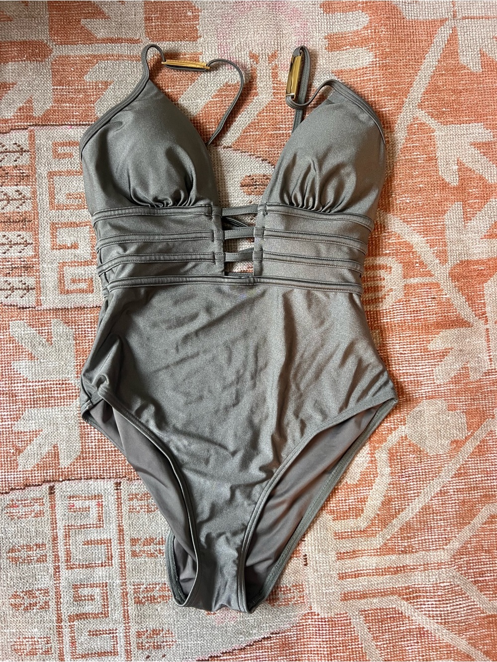 New Look Sage Green Strappy One-Piece Swimsuit